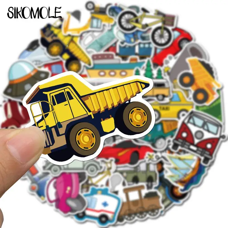 10/30/40PCS Cute Cartoon Transportation Stickers Sailing Excavator DIY Toy Car Train Helmet Laptop PS4 Guitar Decals Stickers F5