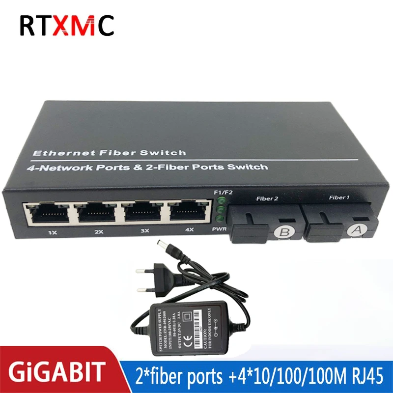 コンバーター-ギガビット光ファイバー-2-sc-4-rj45-utp-イーサネットファイバースイッチ-10-100-1000mbps