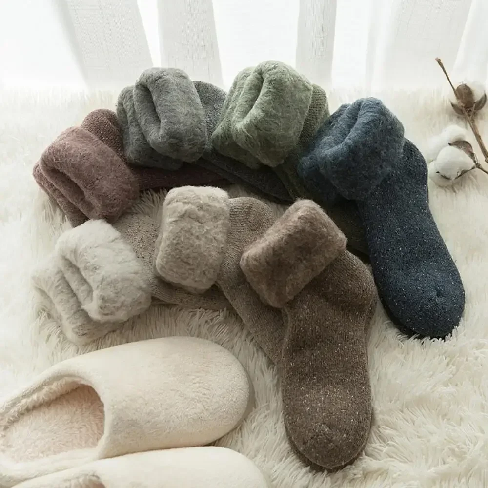 

Plush Wool Socks Winter Female Crew Fuzzy Velvet Snow Hosiery Large Sleep Socks Ski Wear Floor Stockings Popular2024 New Design