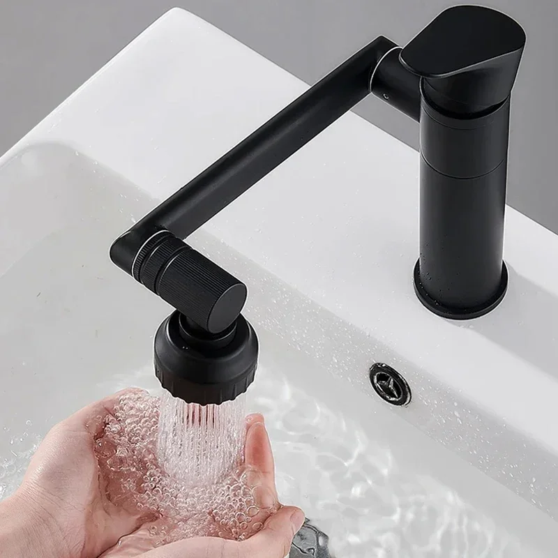 Lucky cat fauce 360 Degree Rotating Bathroom  Mixer Tap Matte Black Basin Faucet With 2 Spraying Mode