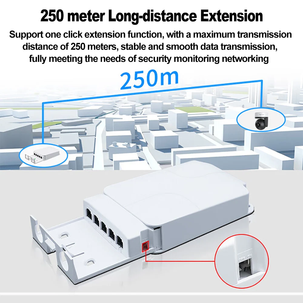 5-portowy przedłużacz/repeater POE 100/1000Mbps, przełącznik sieciowy do użytku wewnątrz i na zewnątrz, wodoodporny IP55, VLAN, 44-57V, do kamer POE i bezprzewodowych punktów dostępowych. — zdjęcie produktu 6