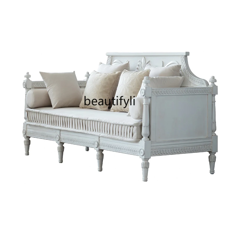 

American Country Solid Wood Living Room Sofa French Retro Distressed Fabric Bed & Breakfast Furniture