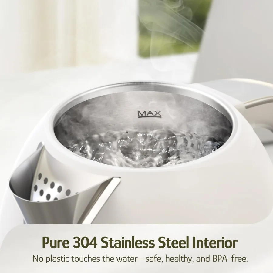 Bouilloire électrique 1,7 litres bouilloire à eau en acier inoxydable sans BPA intérieur 1200W Base rotative sans fil à ébullition rapide automatique