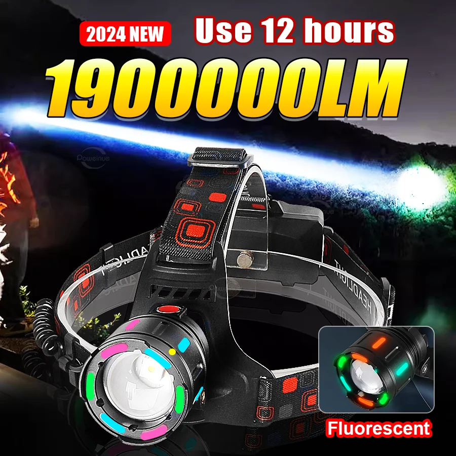 

2024 Strong Light Led Headlight USB Rechargeable Powerful LED Headlamp Ultra Bright Head Flashlight With Fluoresce Fishing Light