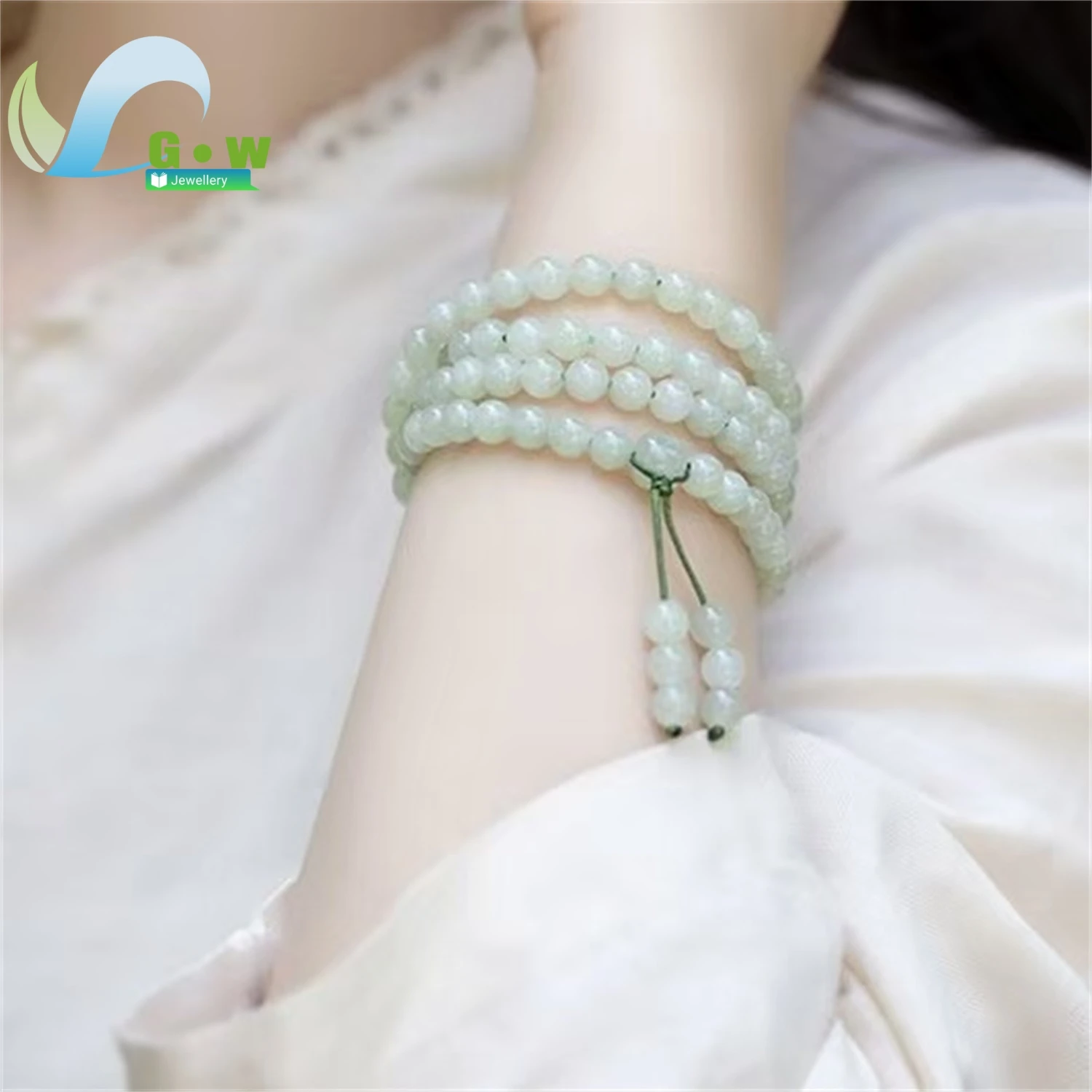 Natural Clear Water Hetian Jade 108 Beads Multi Wrap Bracelet Necklace Women's Exquisite Retro Ethnic Style Jewelry Gift