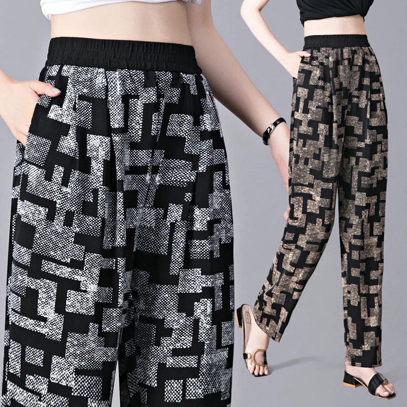 Printed High Waist Harem Pants Women Pantalones Spring Summer Thin Slim Casual Nine Pant Middle-Aged Mother Trousers M-6XL