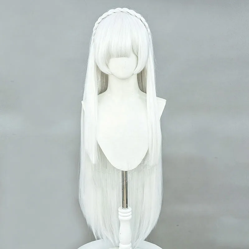 Anime Re:Zero Emilia Cosplay Wig Silver White Long Natural Looking Synthetic Hair Headwear For Women Men Halloween Costume Party view 2