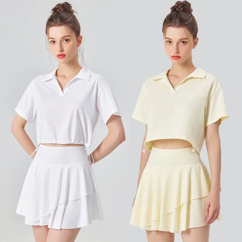 Women Summer Short Sportswear Solid Color Two Pieces Fitness Yoga Set Breathable Quick Dry Tennis Wear Female Workout Clothes