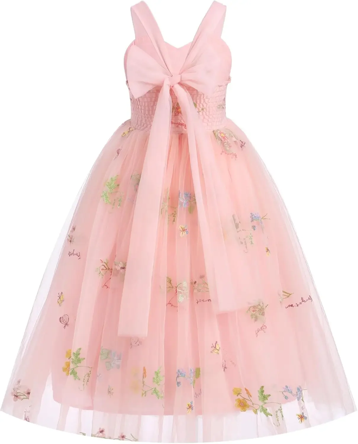 Flower Girl Dress Princess Sleeveless Floral Embroidered Kids Summer Wedding Pageant Birthday Tutu Tulle Dress