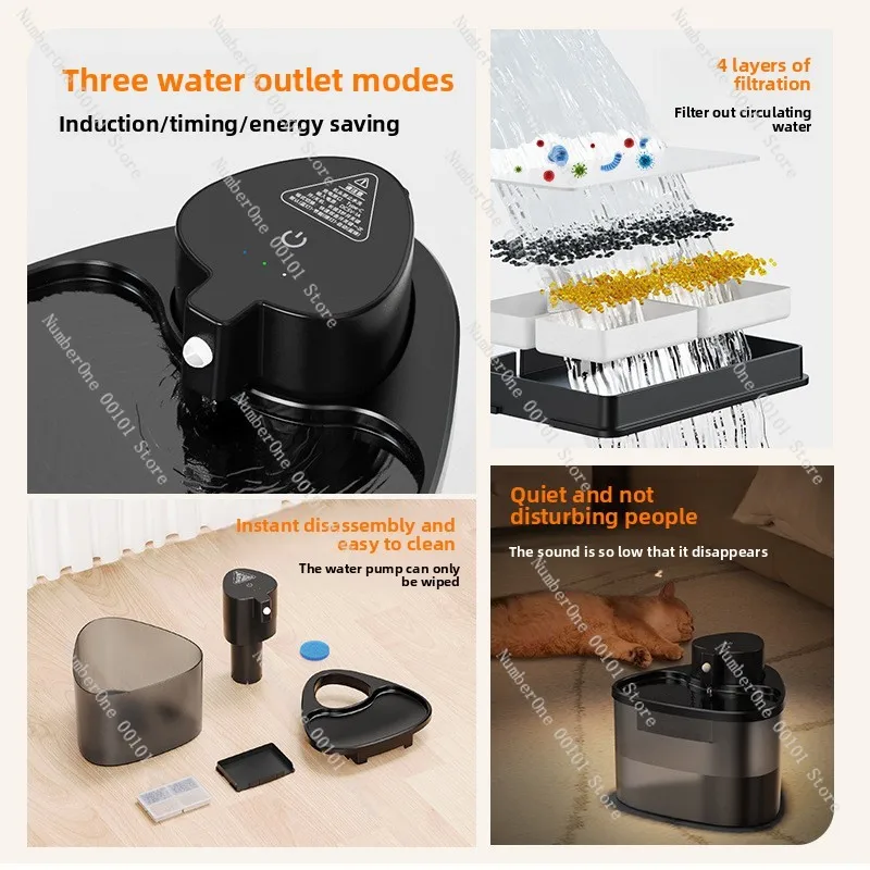 Pet cat water dispenser, automatic circulation with large capacity, intelligent sensing for active water, non plugged in,