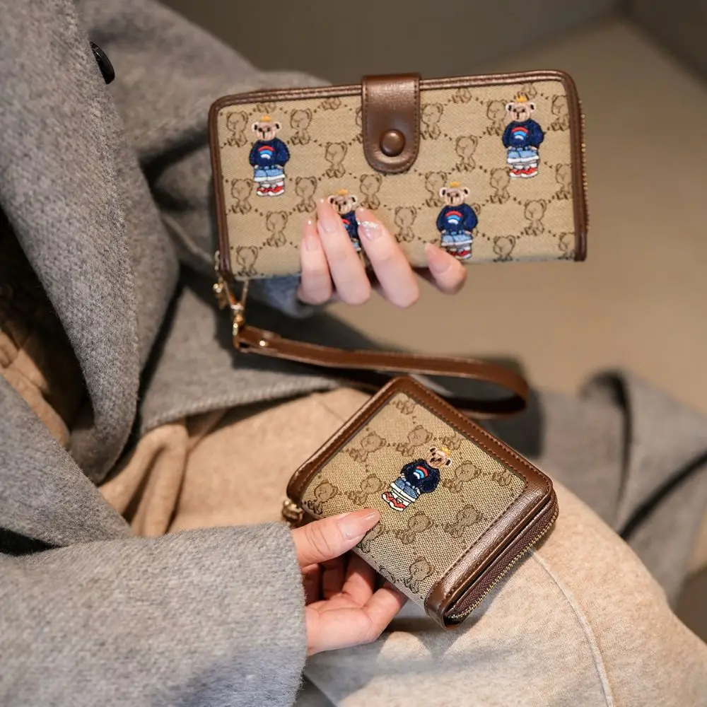 

New Fashion Cute Knitted Bear Women's Purse Canvas Cartoon Card Holder Multiple Card Slots Girls Wallet Storage