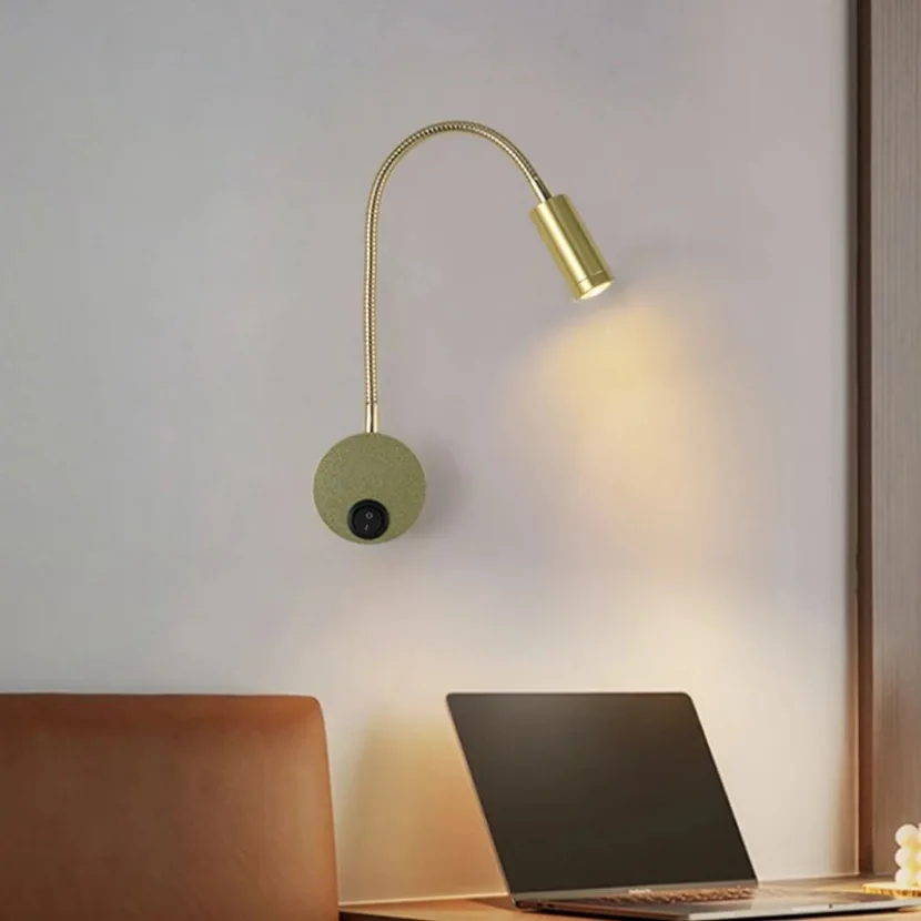 Luz de lectura LED de 3W, lámpara de pared con cuello de cisne de bronce plateado y blanco y negro, estudio de cabecera con interruptor, accesorios de iluminación para interiores y hogares