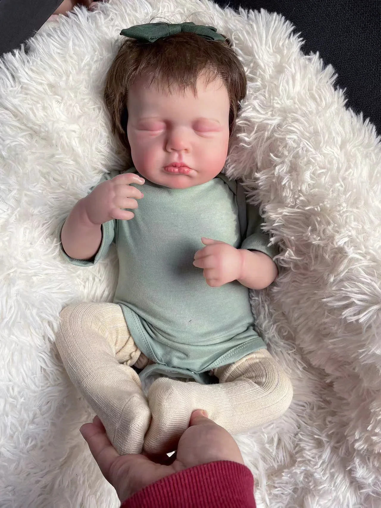 

19inch Loulou Sleeping Newborn Baby Doll Handmade Lifelike Reborn Soft Touch Cuddly Doll with 3D Painted Skin Visible Veins