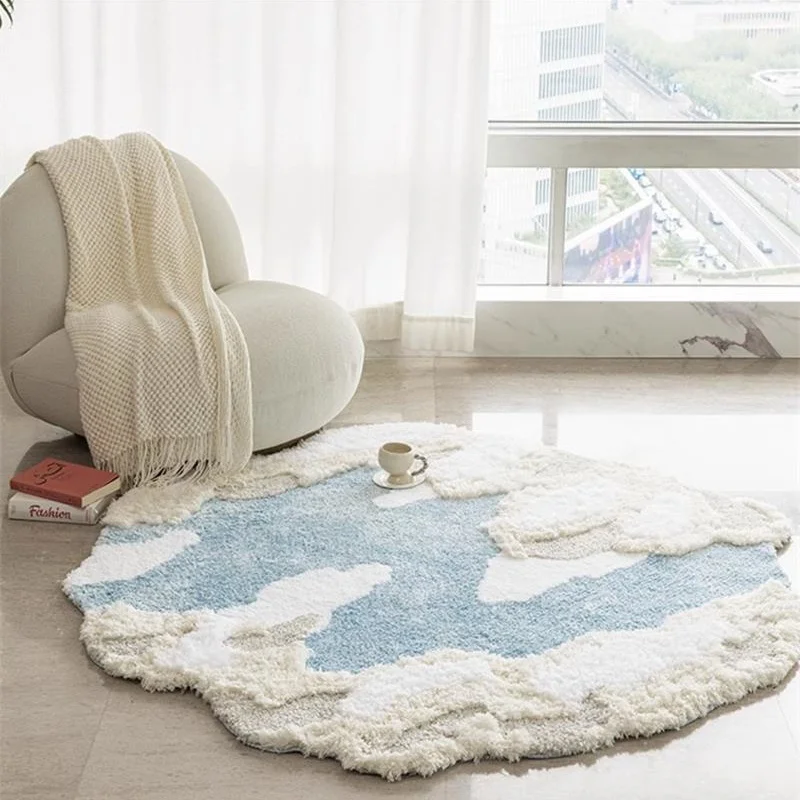 

Blue White Round Carpet for Living Room Cartoon Soft Kids Room Tufted Rug Home Table Floor Mats Cloakroom Thick Area Rug Bedroom