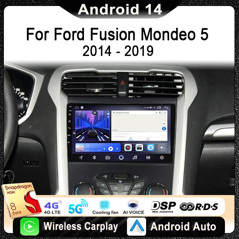 

For Ford Fusion Mondeo 5 2014-2019 Car Radio Multimedia Video Player Navigation Stereo GPS Android 14 Wireless Carplay DSP WIFI