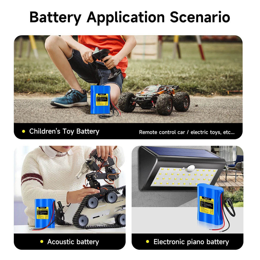 بالو 12.6 فولت 3 أمبير بطارية ليثيوم أيون قابلة للشحن 3000 مللي أمبير بطارية محمولة لأجهزة 12.6 فولت ، سيارة RC ، قارب ، روبوت ، شاحن DlY +