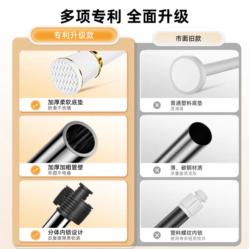 No-punching Clothes Drying Rod Telescopic Rod Easy To Install Curtain Rod No-nail Retractable Bathroom Shower Curtain Rod