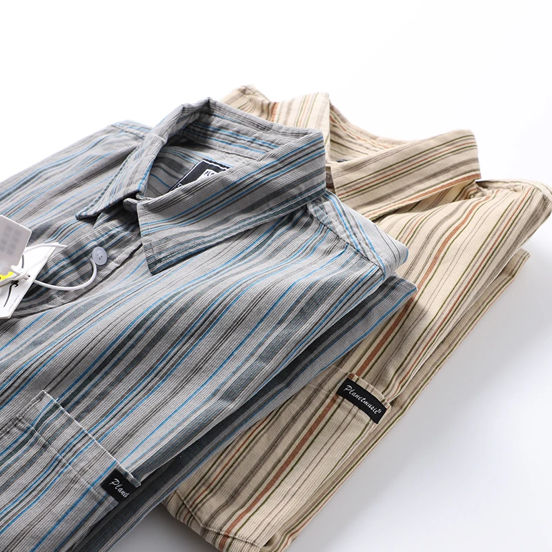 

Retro Sle Men's Long Sve Cotton Striped irt Loose BF Sle Casual Coat Trendy Spring Autumn Youth ular Square Collar