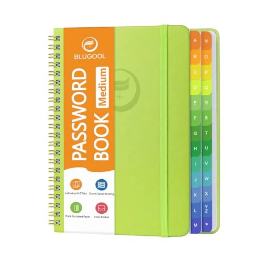 Password Book with Alphabetical Tabs, Password Keeper Book for Seniors, Individual and Colorful Tabs, Spiral Hardcover Password