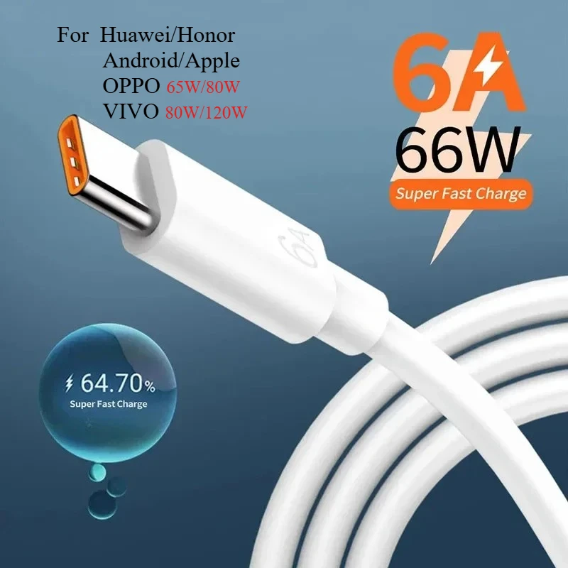 

66W 6A USB Type-A to USB TyPe-C super fast charging cable PD Charger Wire Cord for Huawei OPPO VIVO Xiaomi Apple Android cables