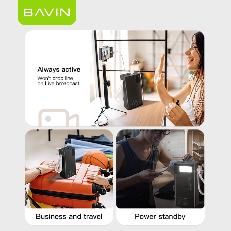 BAVIN سعر المصنع بالجملة المحمولة 22.5 واط شحن سريع سعة كبيرة 50000 Mah قوة البنك مع مصباح LED قوي