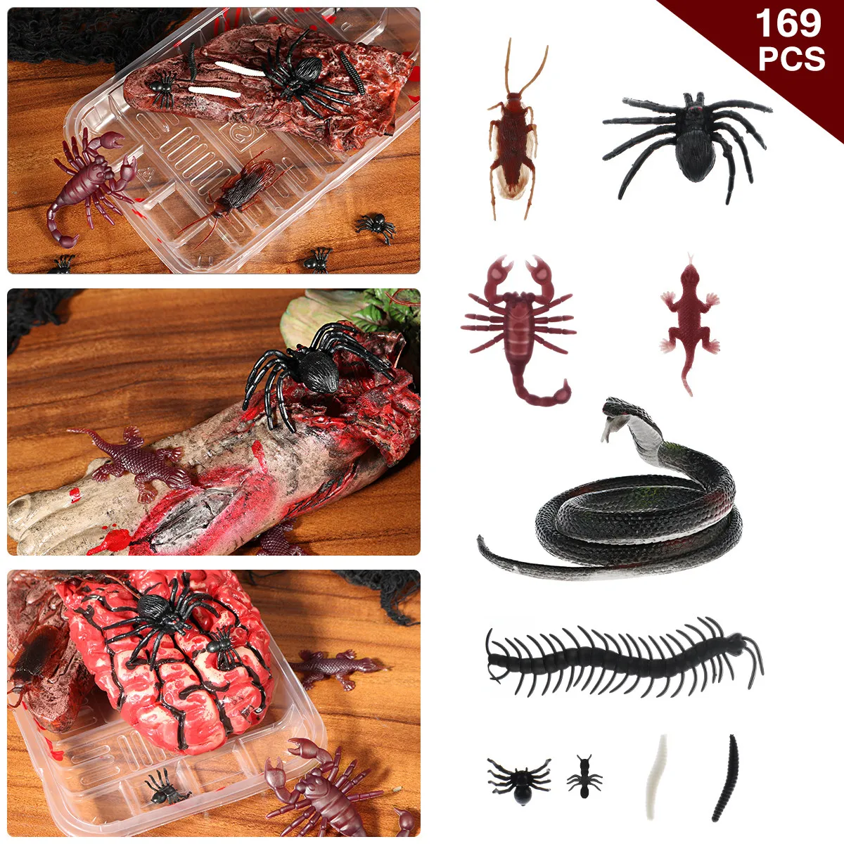 

169Pcs Realistic Insects Halloween Prank Props Assorted Simulated Animal Figures Educational Natural Bug Imitation for Family