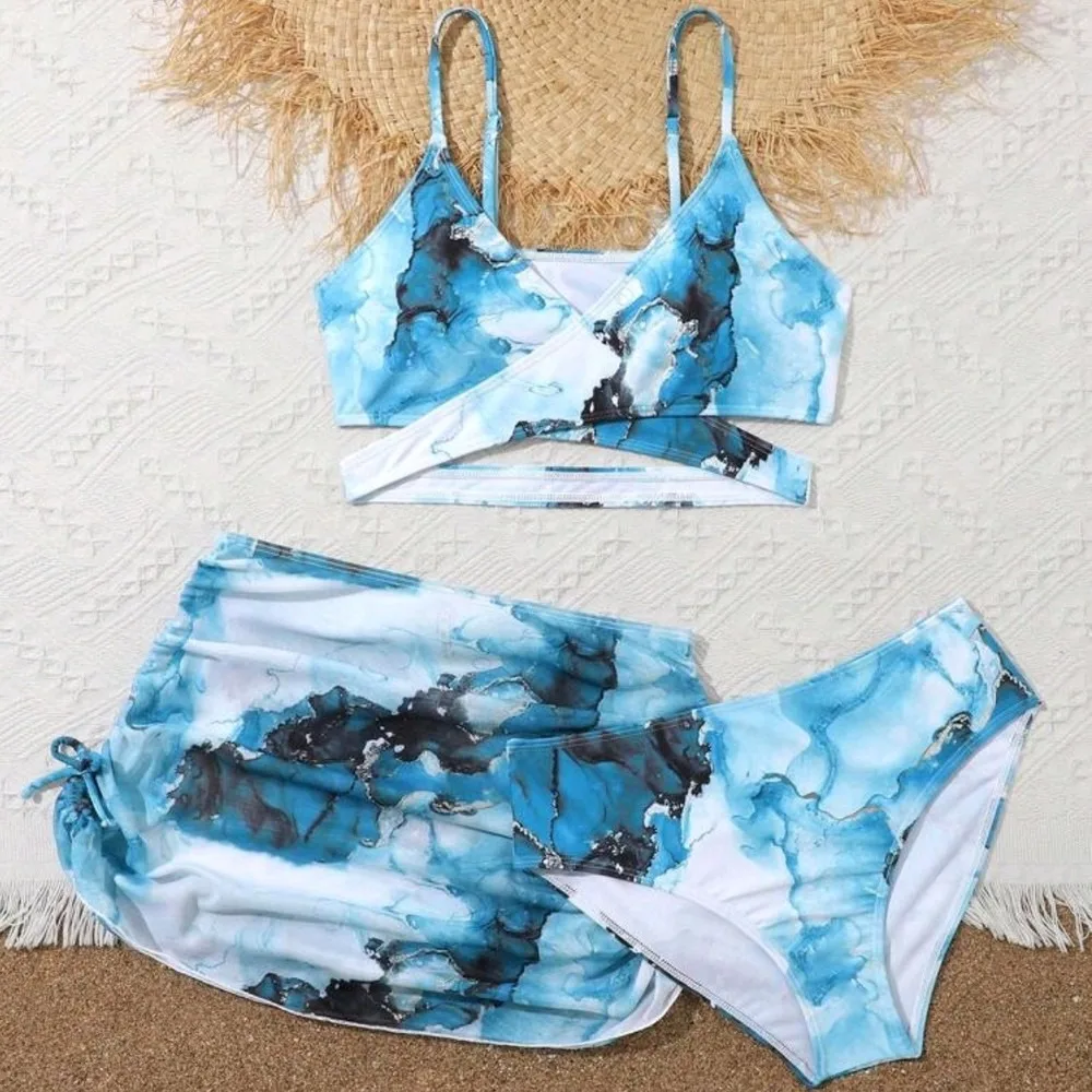 Printed High Waist Two-Piece Bikini Swimwear For Big Girls Teens Tummy Control Beachwear 2 Pieces Tankini Swimsuits Women Biquin