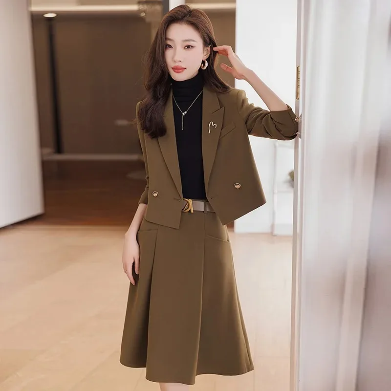 

Insozkdg Tweed Set Short Blazer Skirt Set Spring Autumn New Fashionable Office Lady Temperament High-end Suit Skirt 2-piece Sets