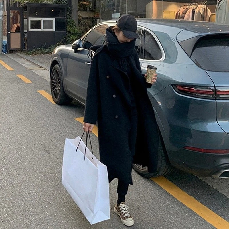 

Vintage Inspired Knee Length Women Coat Mid Long Tweed Wool Blend Jacket Spring Autumn Refined Relaxed Fit Stylish Outfit