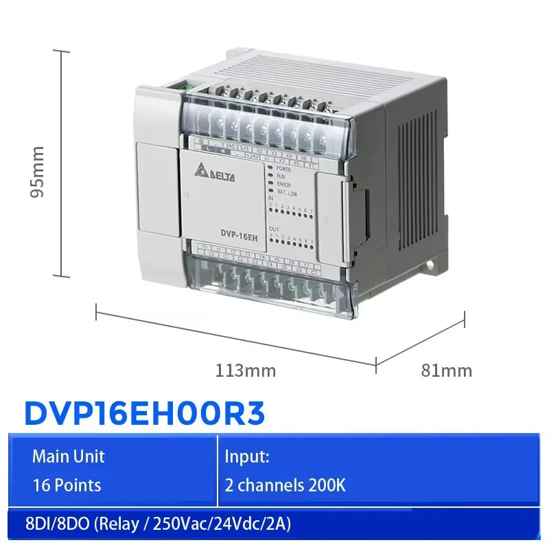 DVP16EH00T3 EH Series PLC 16 Points 8DI 8DO NPN Transistor Programmable Logic Controller RS485 Industrial Automation