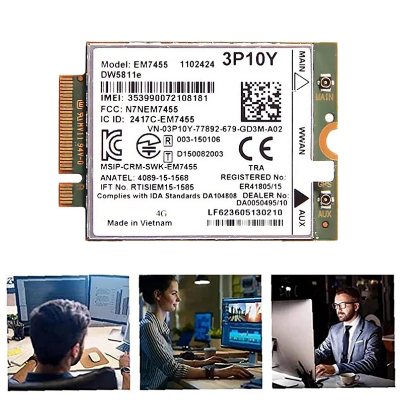 DELL E7270 E7470 E7370 E5570 E5470 예비 부품 액세서리, EM7455 DW5811E 4G 모듈, 3P10Y CAT6, 무선 FDD/TDD Gobi6000