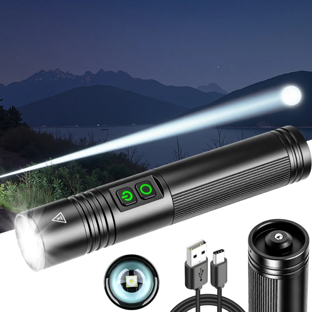 White Light Telescopic Zoom Flashlight Long Throw Window Breaker Survival Torch for Camping Outdoor Emergency Lighting