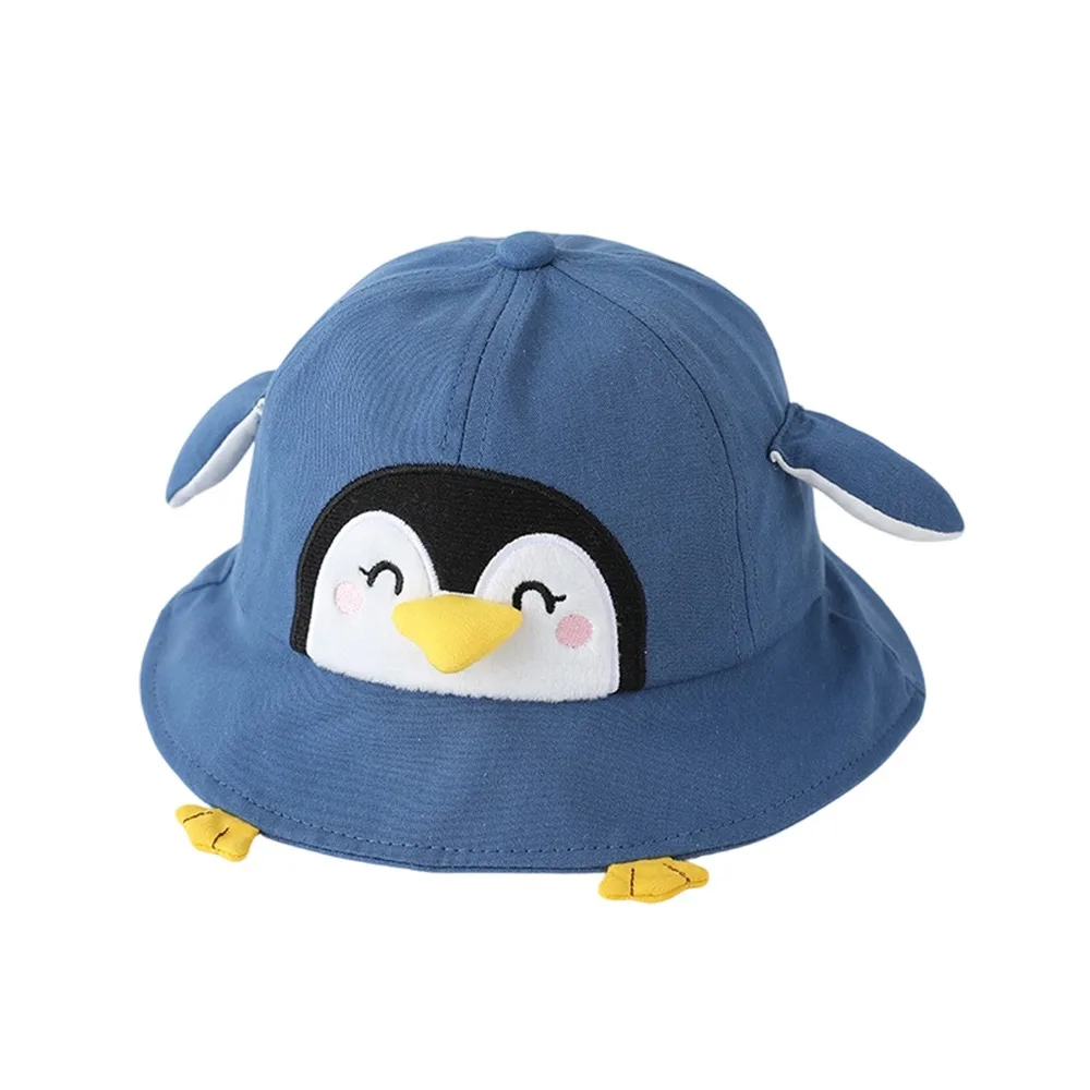 

50CM 1-3 Years Penguin Children Bucket Hat Thin UV Protection Kids Sun Cap Solid Color Breathable Infant Fisherman Hat Toddler