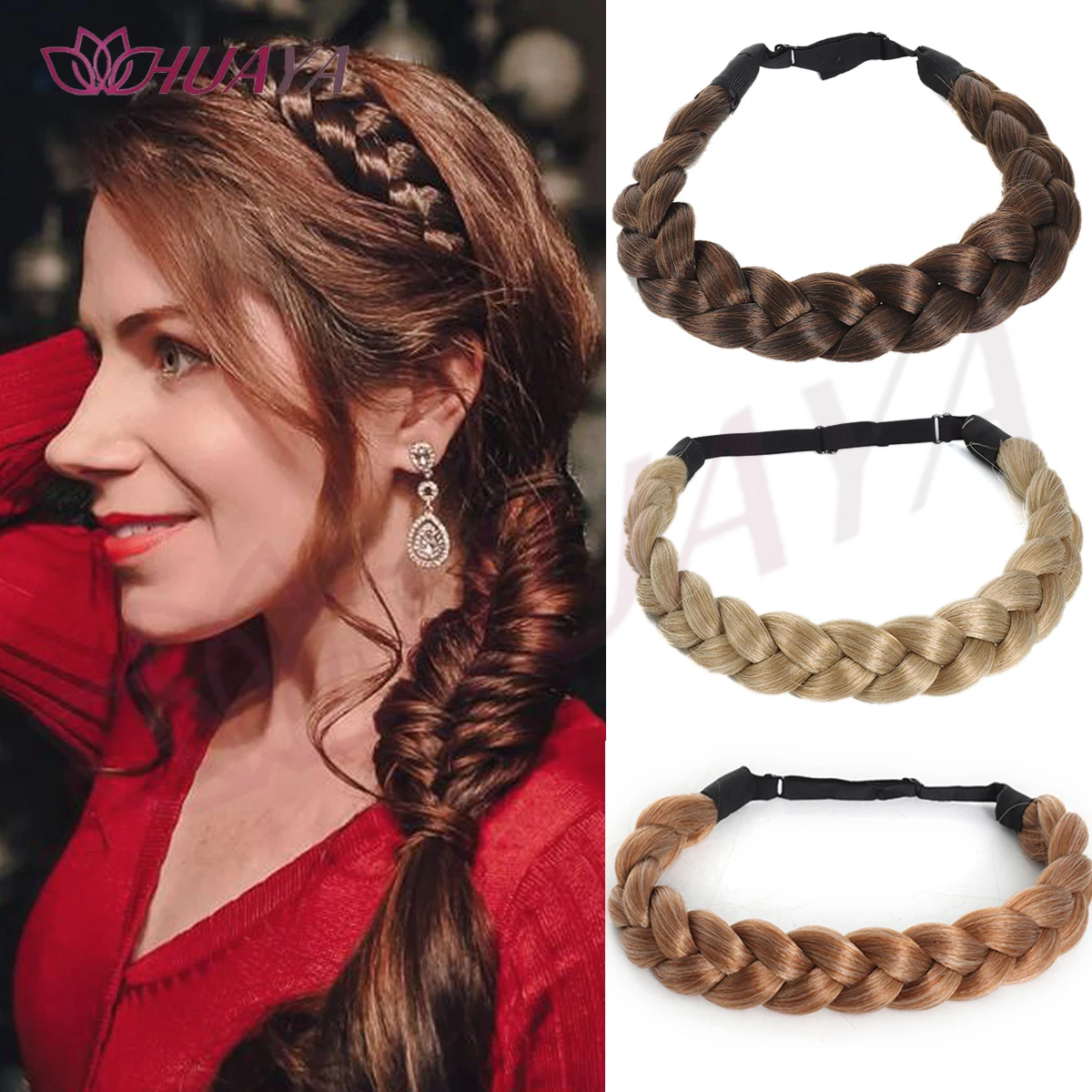 Synthetic Hair Braided Headband with Elastic Band Style for Women Girls Children Blonde Brown Braided Headwear Hair scrunchy Hea