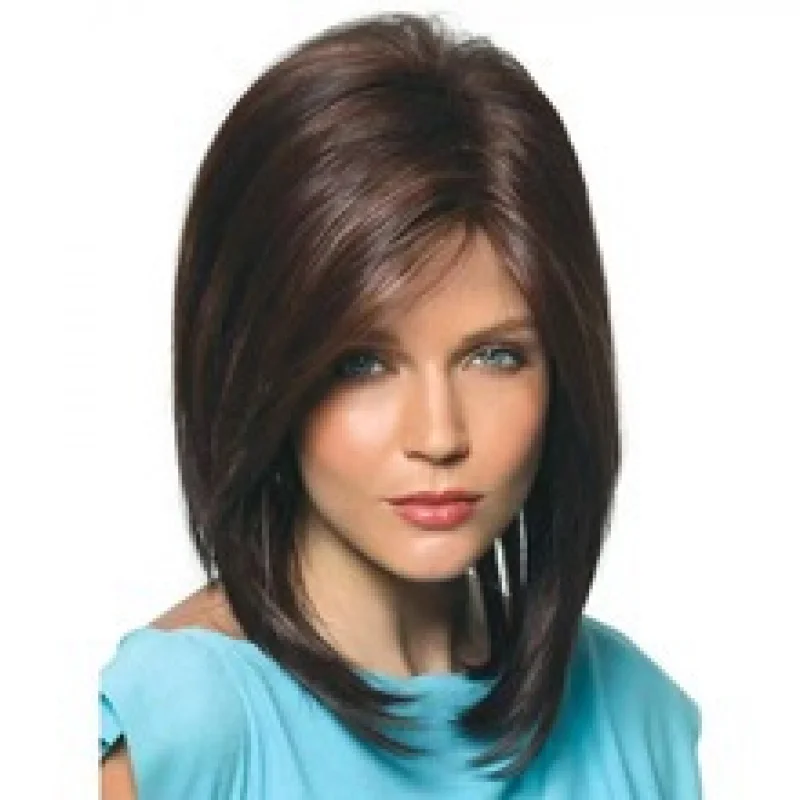 

Medium Long Hair Wig for Women, Middle Part, Slightly Curly, Covers Gray Hair, Korean Style, Collarbone Length, Natural, Round F