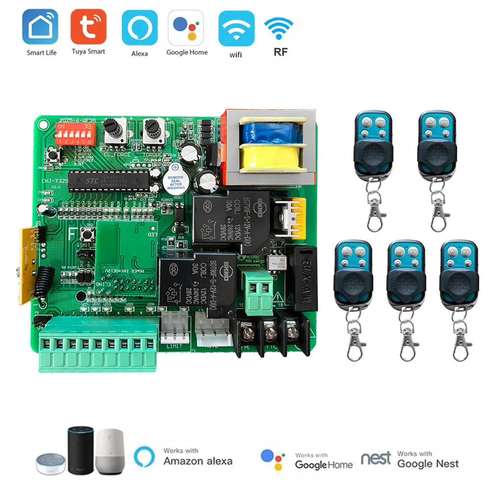 Sliding Gate Motor Control Board with WiFi Tuya Smart App, 220V Door Opener Board Anti-Interference Timing Protection