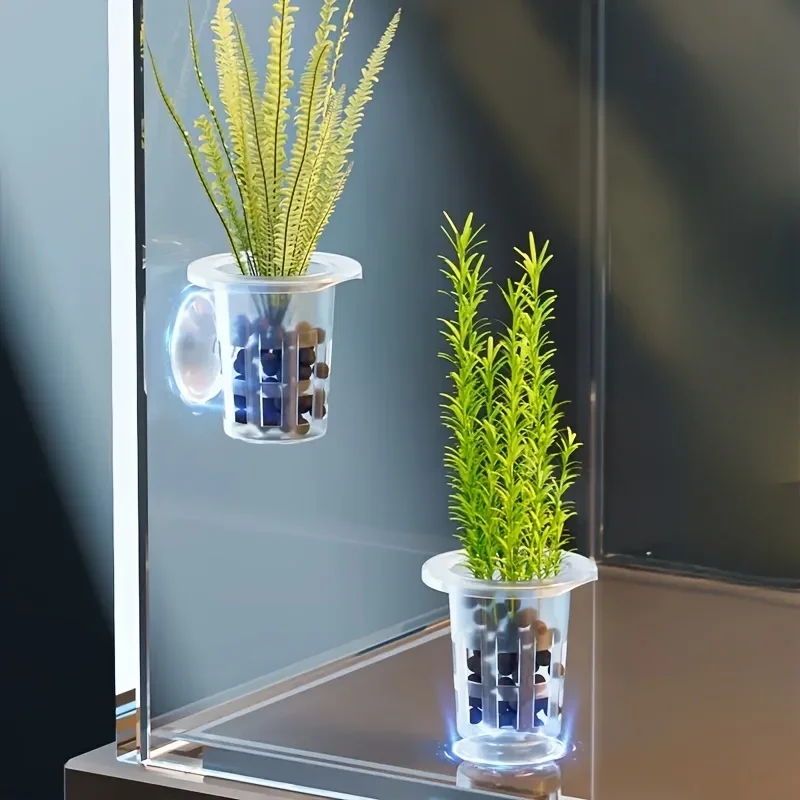5 Stück transparente Kunststoff-Pflanzbecher für Aquarien mit Saugfuß – Wassergras-Pflanzgefäße zur Dekoration von Süßwasser-Aquarien – Detail 4