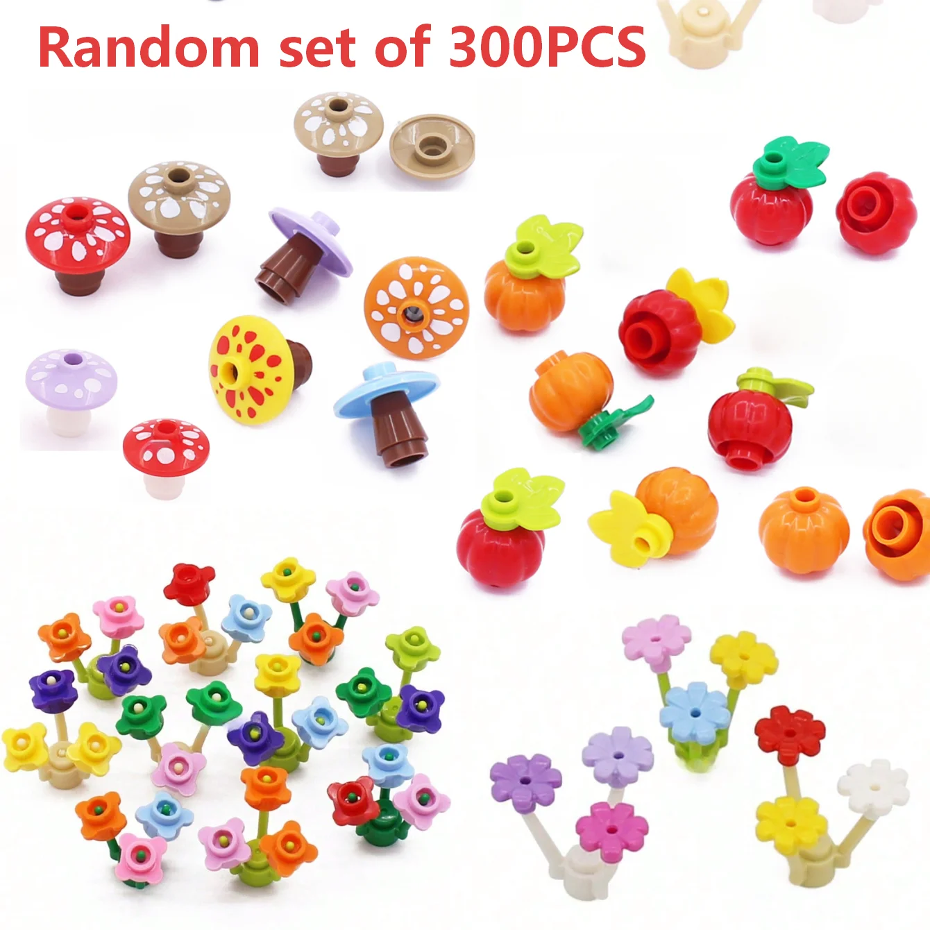 500 Pieces of Randomly Colored Building Block Accessories, Including Three-Leaf Clover, Plant Petals, and Four-Petal Flower Decorations, Compatible with Moc