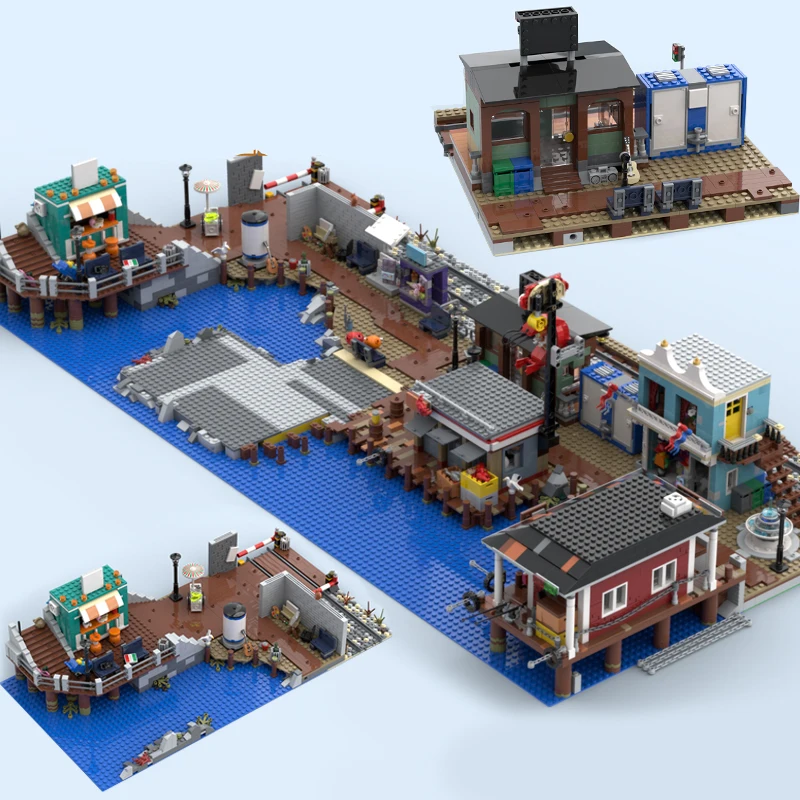 5427PCS City Selling Street View Moc Apparel Store Seafood Joint Boat Refuel Engine Repair Shop DIY creative ideas ToyGift Block