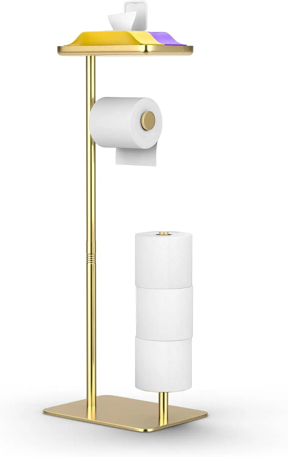 

Day Moon™ Gold Toilet Paper Holder Free Standing Toilet Paper Holder with Storage - Toilet Paper Stand and Tissue Holder for Bat