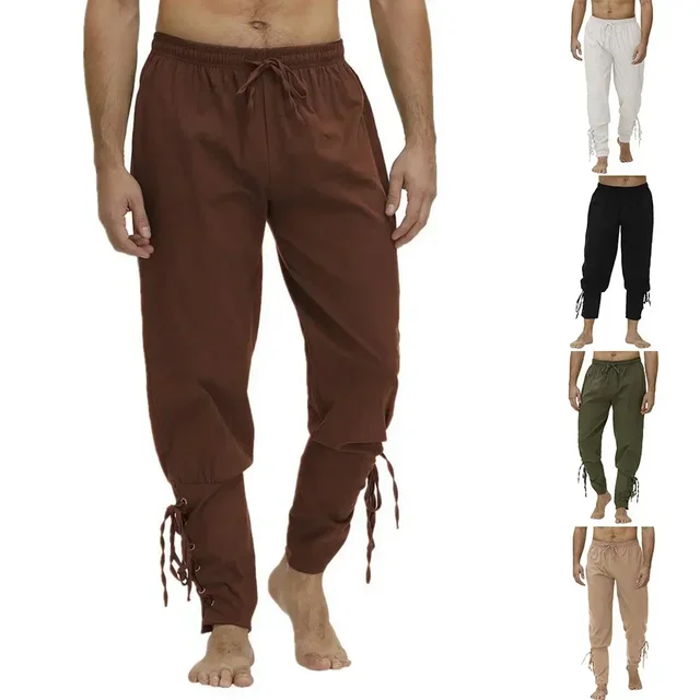 Średniowieczne spodnie męskie, kostium pirata, spodnie sznurowane, renesansowe spodnie, pirackie gotyckie spodnie cosplay, brązowe, czarne, plus size, Halloween