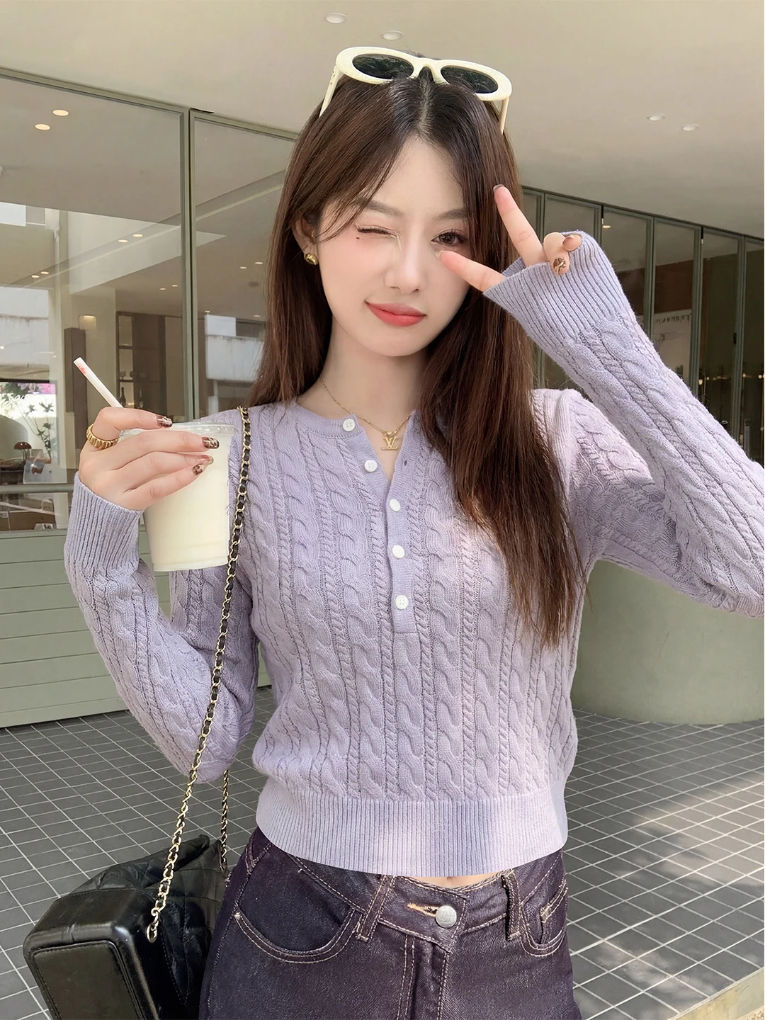 

Вязаный свитер Zeng Xiao Salt Korean Sle ort для женщин, базовый слой, фиолетовый, с узором «косы», зимний, теплый, премиум-качество