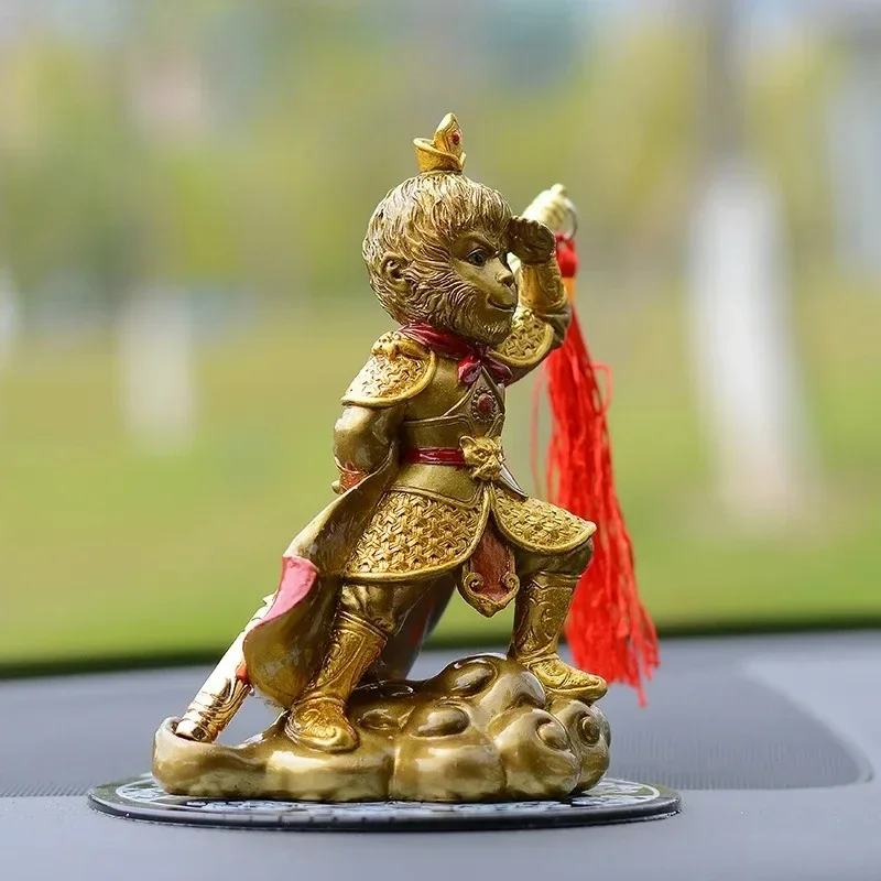 1PCS Resin Sun Wukong Figurine Qi Tian Da Sheng MonkeyKing Statue Standing on Cloud with Golden Cudgel 13.5x9.5cm Car Dashboard