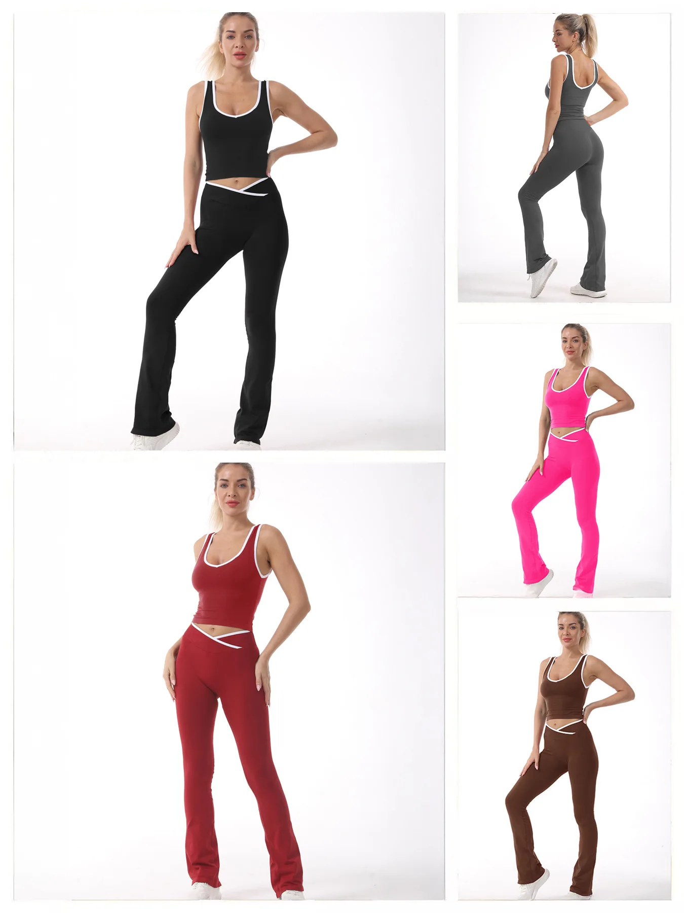 مجموعة يوجا متقاطعة الخصر تحجب الألوان، مشد نسائي مع وسادات صدر وسراويل رياضية ضيقة بمسند الظهر