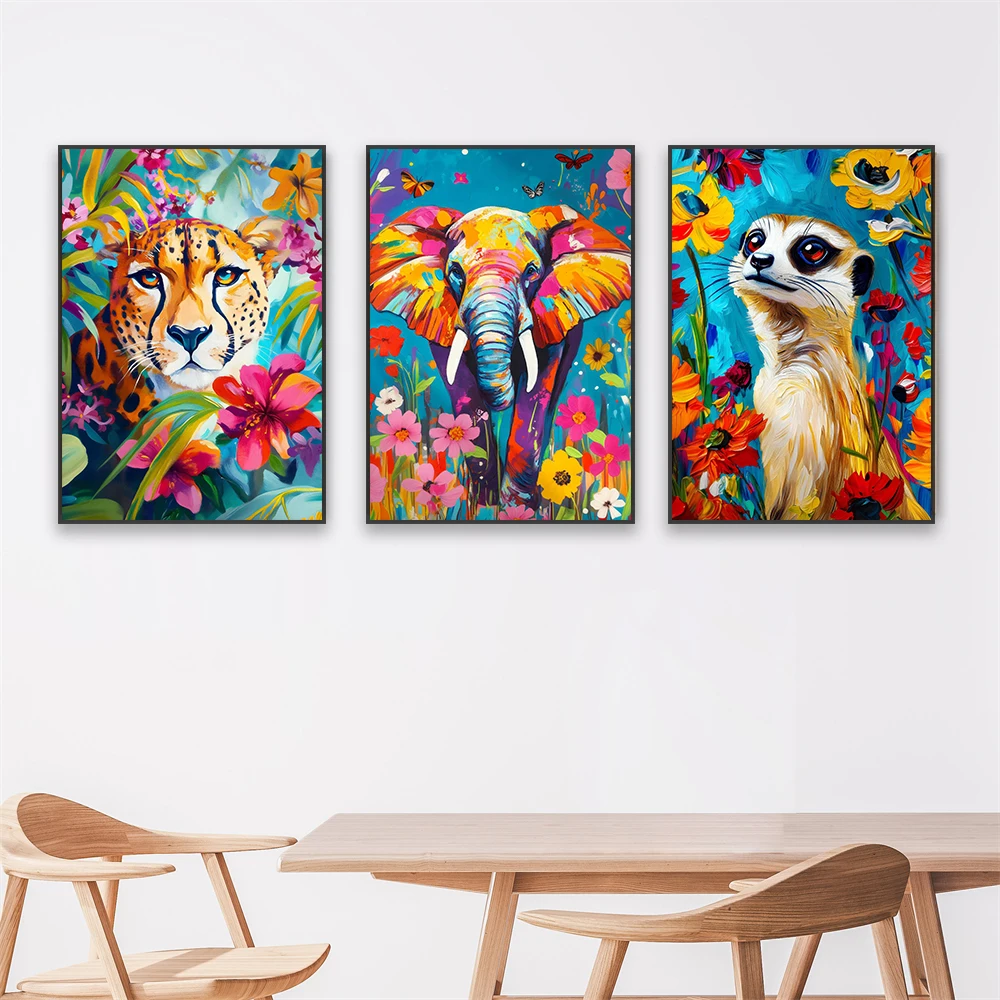 Vibrant Baboon Print Cheetah Safari Animal Colourful Prints Poster Botanical Rhino Flamingo Canvas Painting Home Bedroom Decor