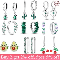 PANPOKI S925 Sterling Silver Hot Style Cherries Drop Earrings Green Zirconia Simple Luxury Women Earrings Wedding Jewelry Gifts