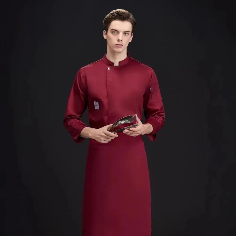 

Мужская униформа повара больших размеров с длинными рукавами для отелей, ресторанов и кухонь, осенне-зимняя одежда с принтом и вышивкой.