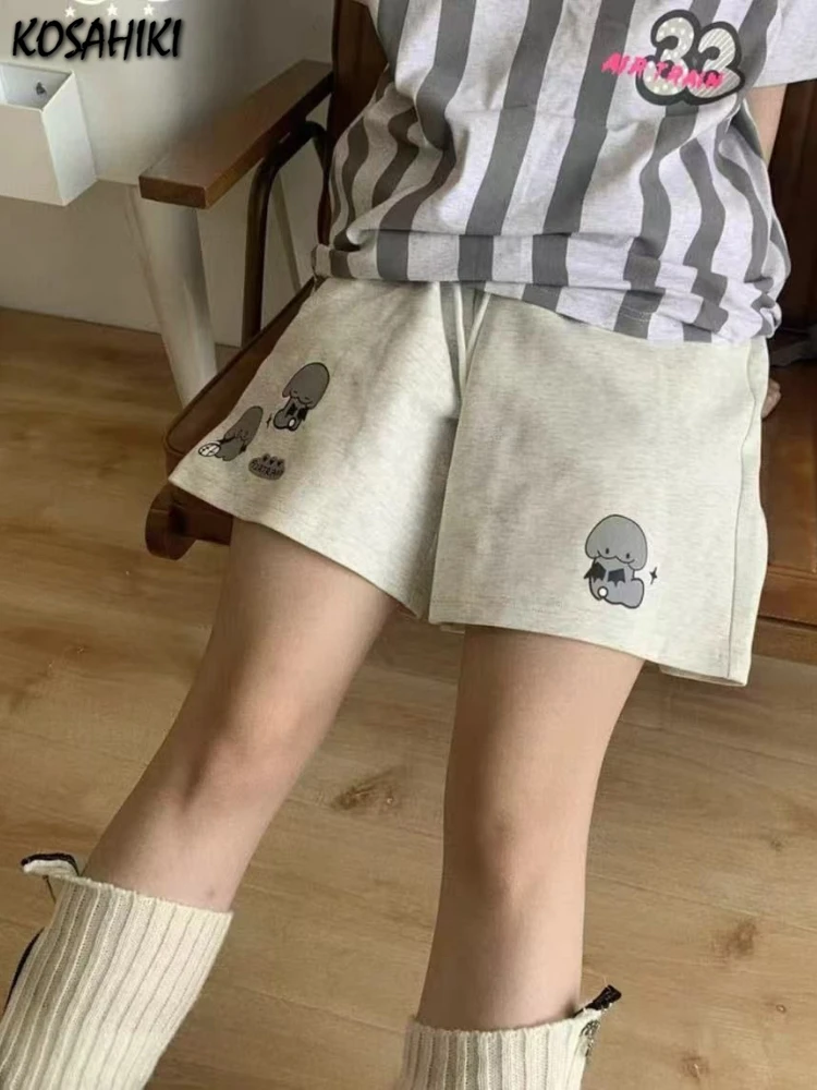 

2025 Summer Harajuku Cartoon Printing Shorts for Women High Waist Casual Loose Wide Leg Pants Y2k Aesthetic Drawstring Trousers