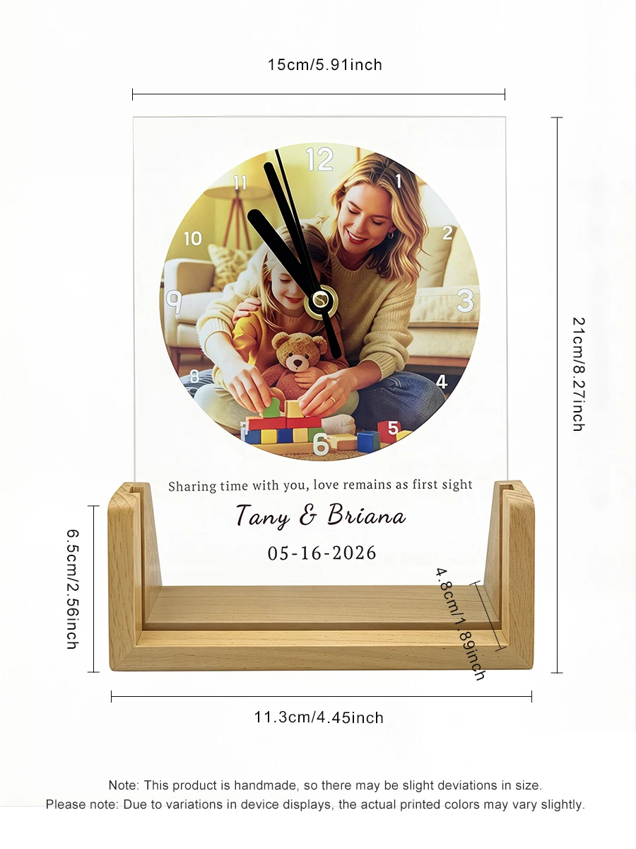 Personalized Custom Photo Clock - Unique DIY Home Decor Wall Desk Clock with Text And Picture Ideal Gift for Family Anniversary