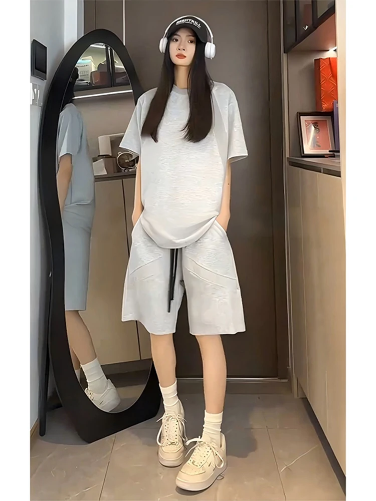 

Спортивный повседневный комплект в стиле Lazy Style для мужчин, летний комплект из двух предметов: футболка с коротким рукавом и шорты из хлопка, модный мужской наряд из полиэфирного волокна
